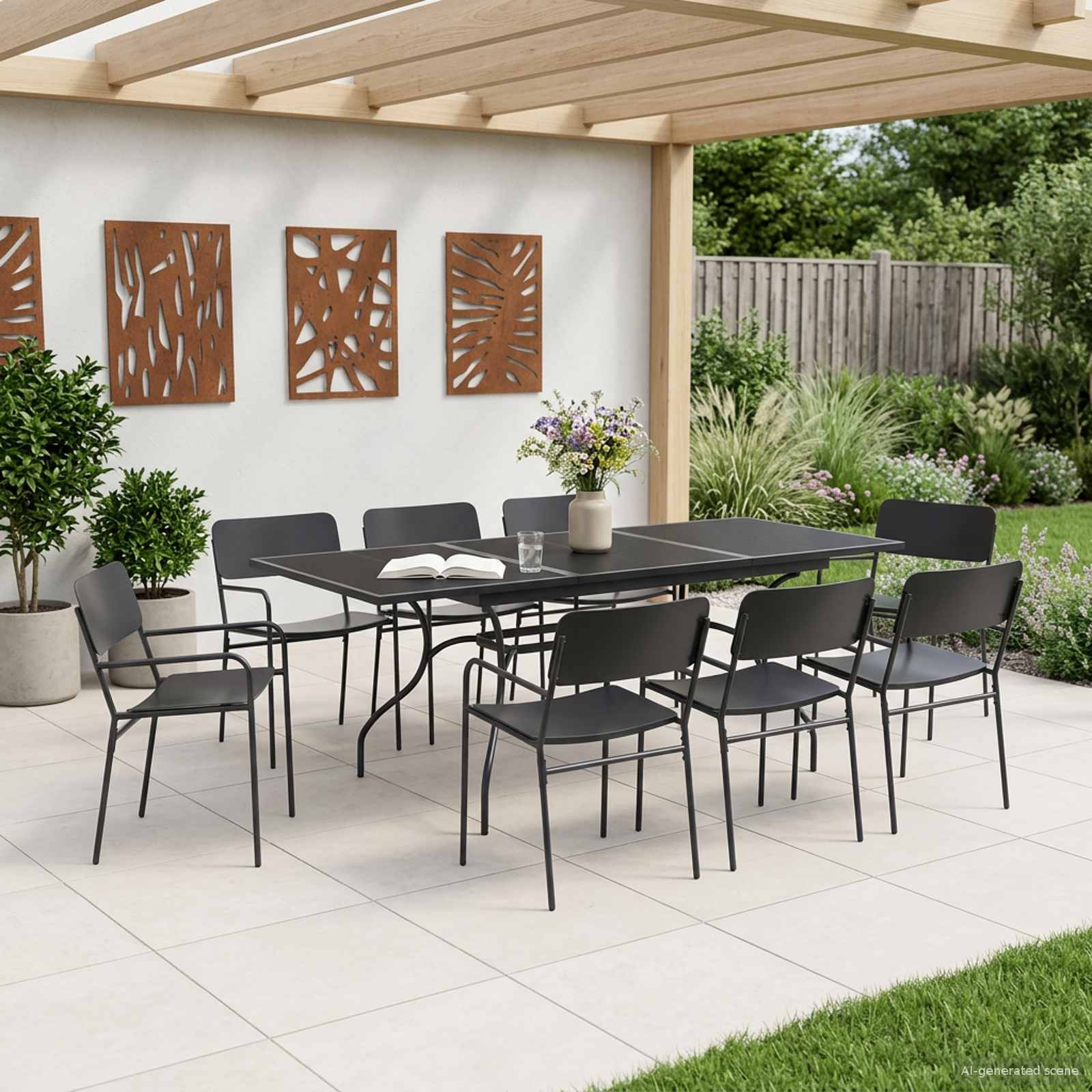 Tuin eettafelset 9 pcs Antracietkleurig Staal – afbeelding 1