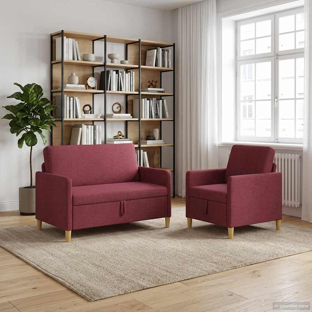 Bankenset met opbergruimte 2 pcs Wijnrood Polyester