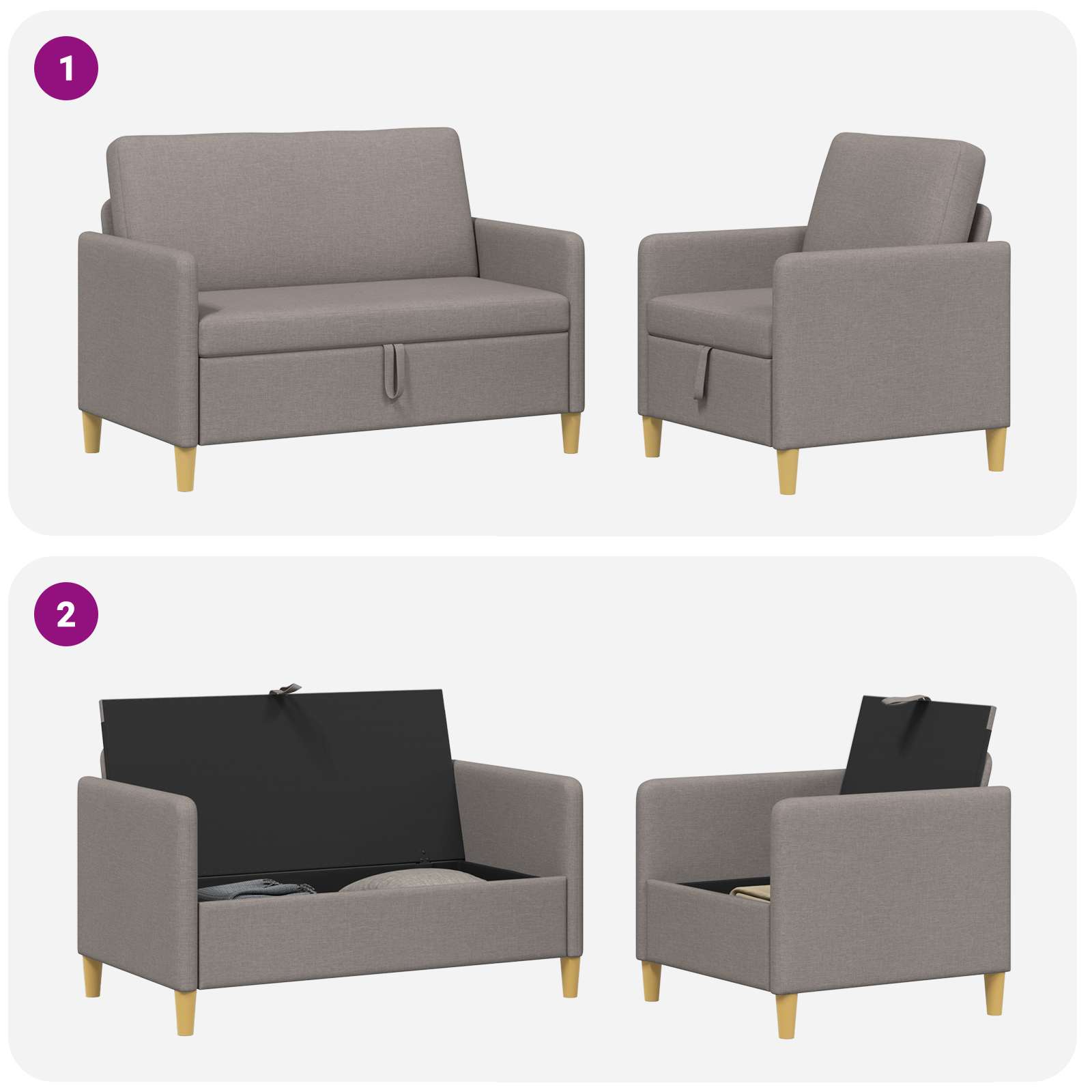 Bankenset met opbergruimte 2 pcs Taupe Polyester – afbeelding 7