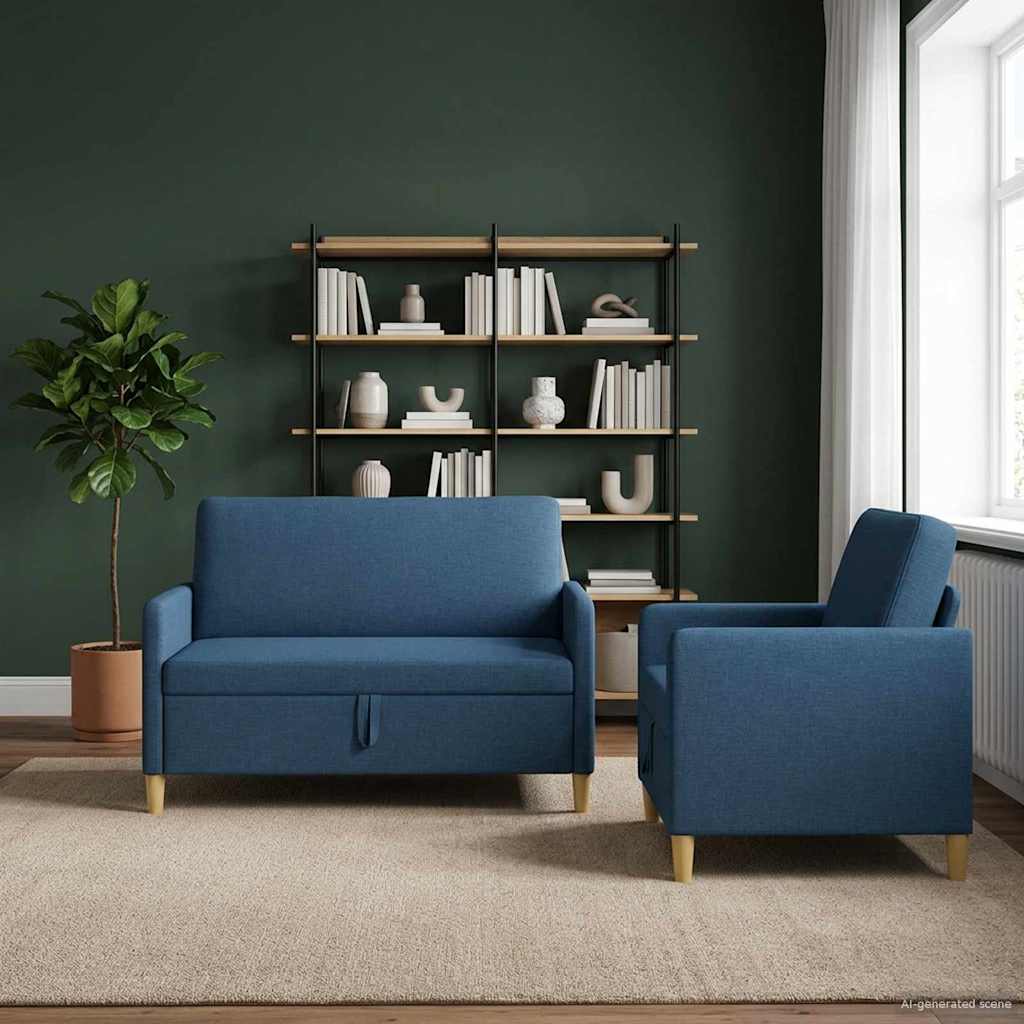 Bankenset met opbergruimte 2 pcs Blauw Polyester – afbeelding 1