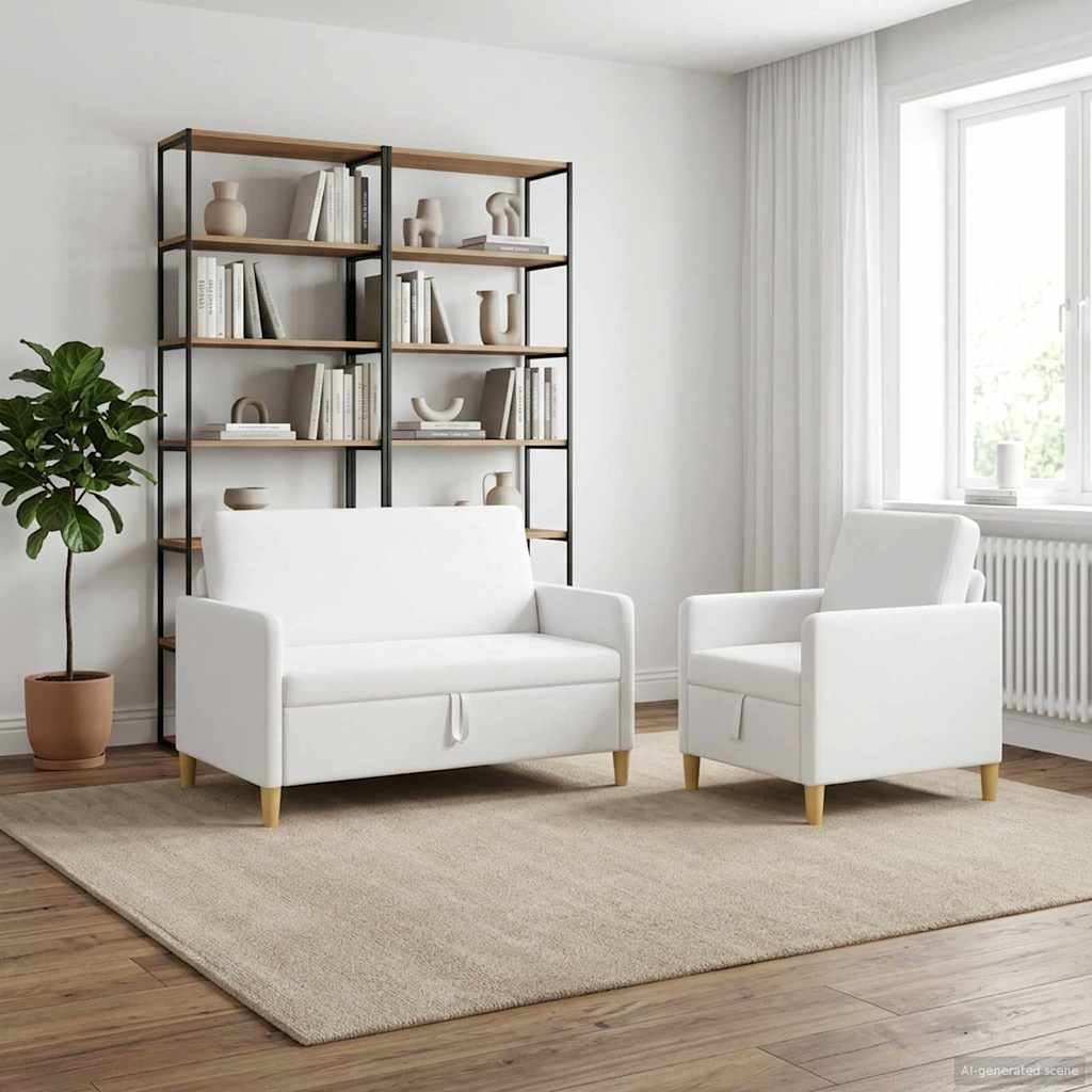 Bankenset met opbergruimte 2 pcs Wit Polyester – afbeelding 1