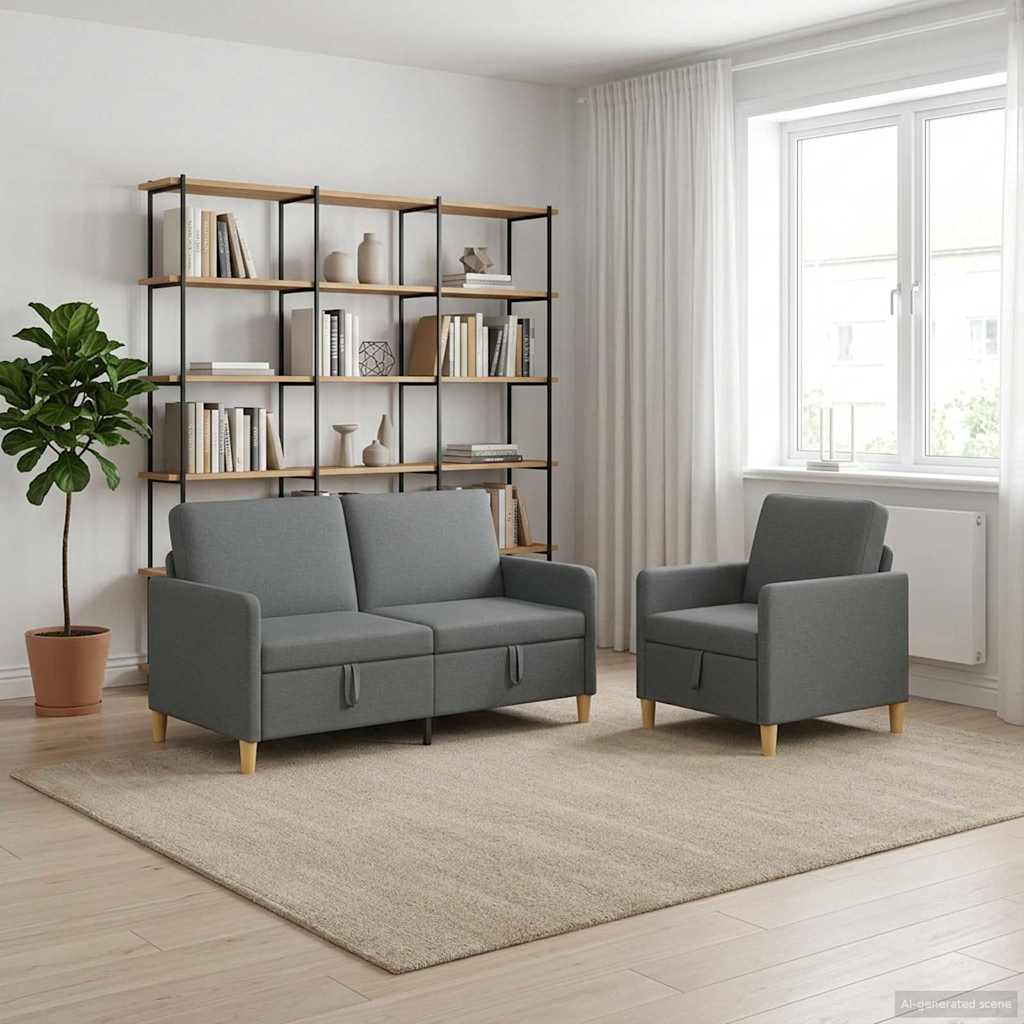 Bankenset met opbergruimte 2 pcs Donkergrijs Polyester