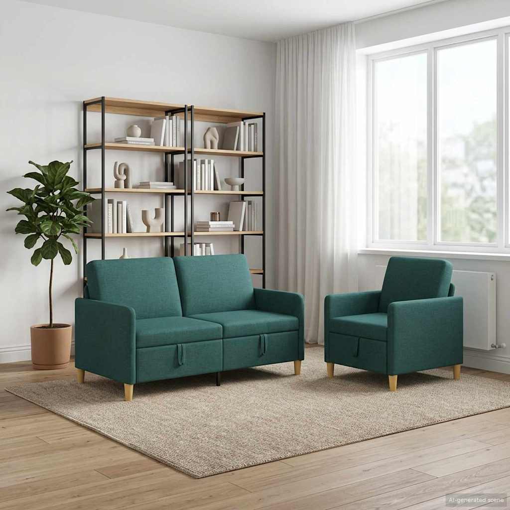Bankenset met opbergruimte 2 pcs Donkergroen Polyester – afbeelding 1