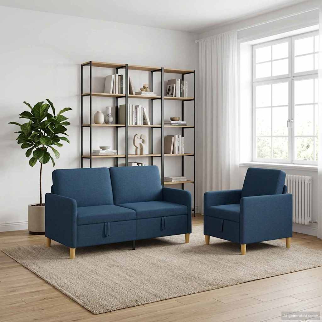 Bankenset met opbergruimte 2 pcs Blauw Polyester – afbeelding 1