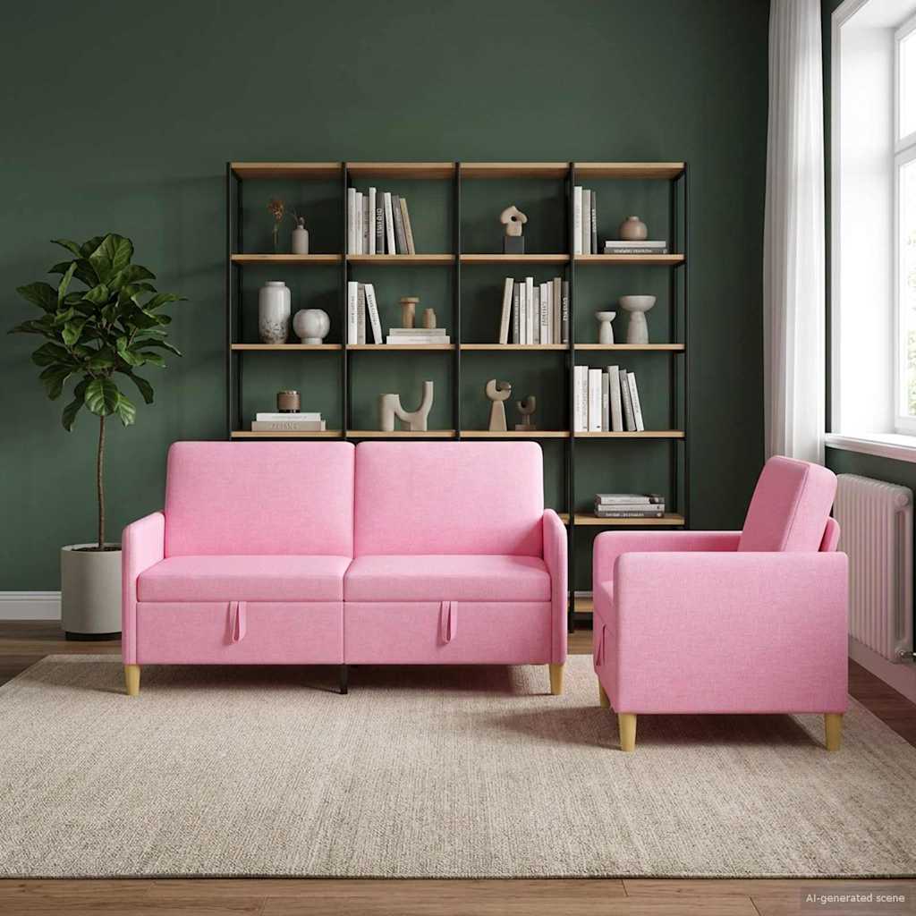 Bankenset met opbergruimte 2 pcs Roze Polyester – afbeelding 1