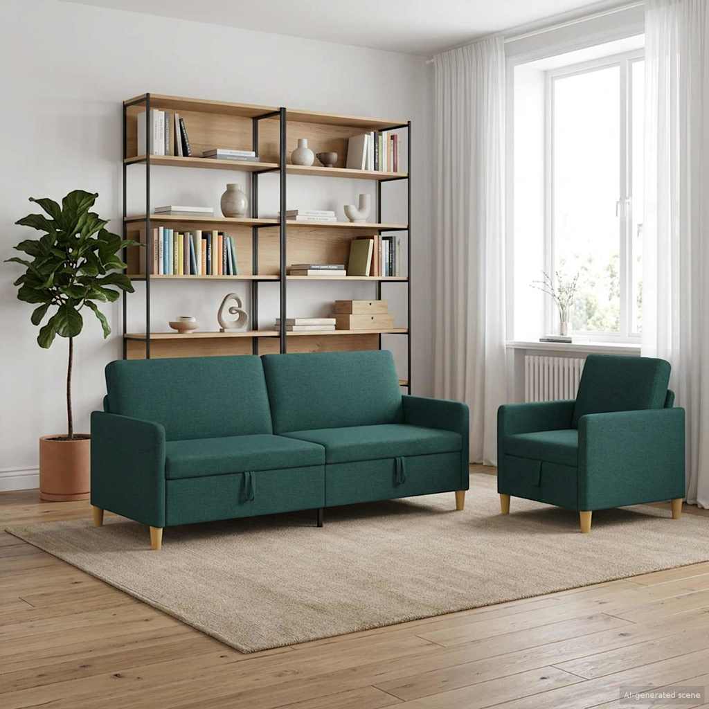 Bankenset met opbergruimte 2 pcs Donkergroen Polyester – afbeelding 1