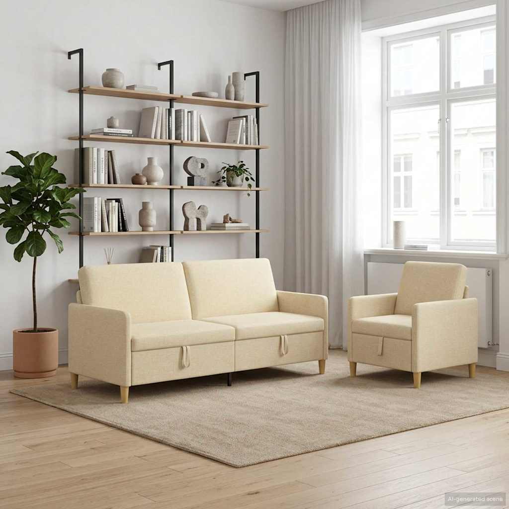 Bankenset met opbergruimte 2 pcs Crèmekleurig Polyester – afbeelding 1