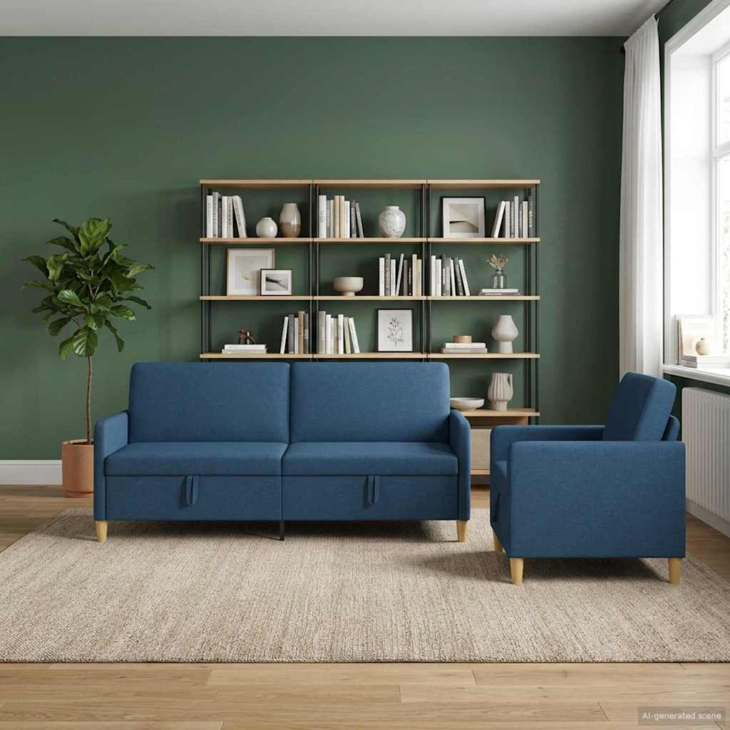 Bankenset met opbergruimte 2 pcs Blauw Polyester – afbeelding 1