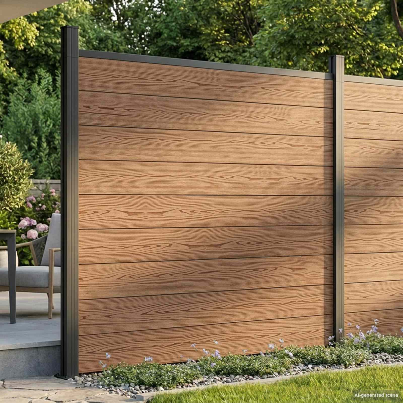 Hekpaneel 6 pcs WPC en Aluminium Bruin – afbeelding 1