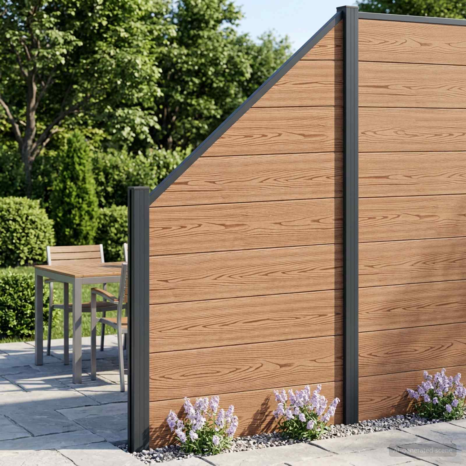 Hekpaneel 3 pcs WPC en Aluminium Bruin – afbeelding 1