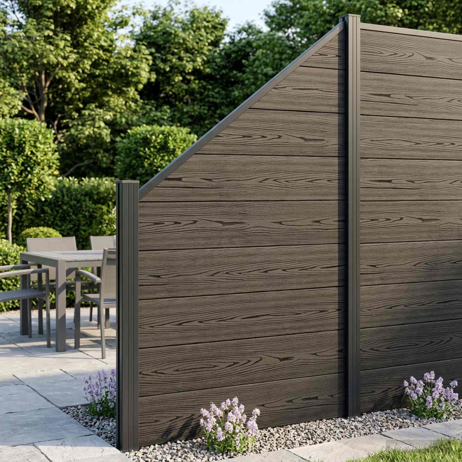 Hekpaneel 3 pcs WPC en Aluminium Zwart – afbeelding 1