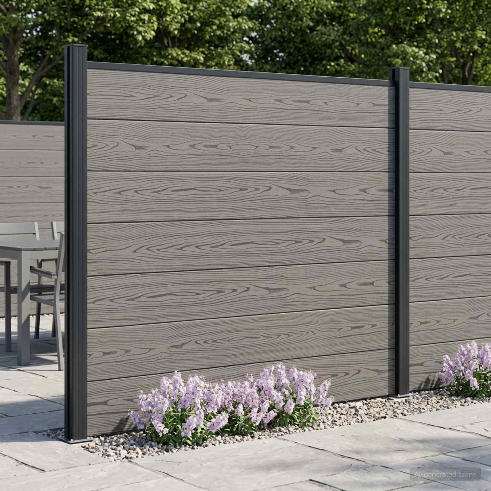 Hekpaneel 3 pcs WPC en Aluminium Grijs – afbeelding 1