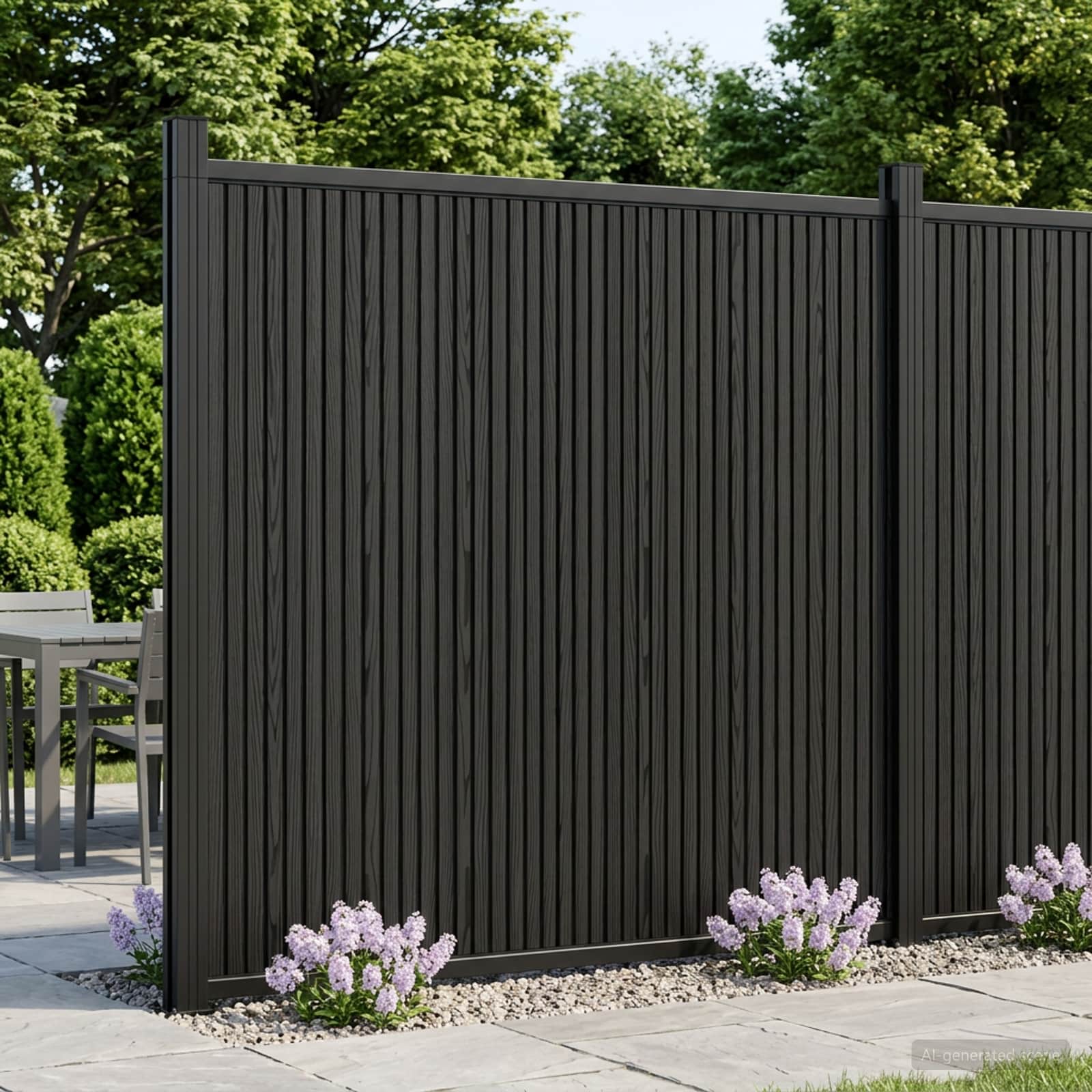 Hekpaneel 4 pcs WPC en Aluminium Zwart – afbeelding 1