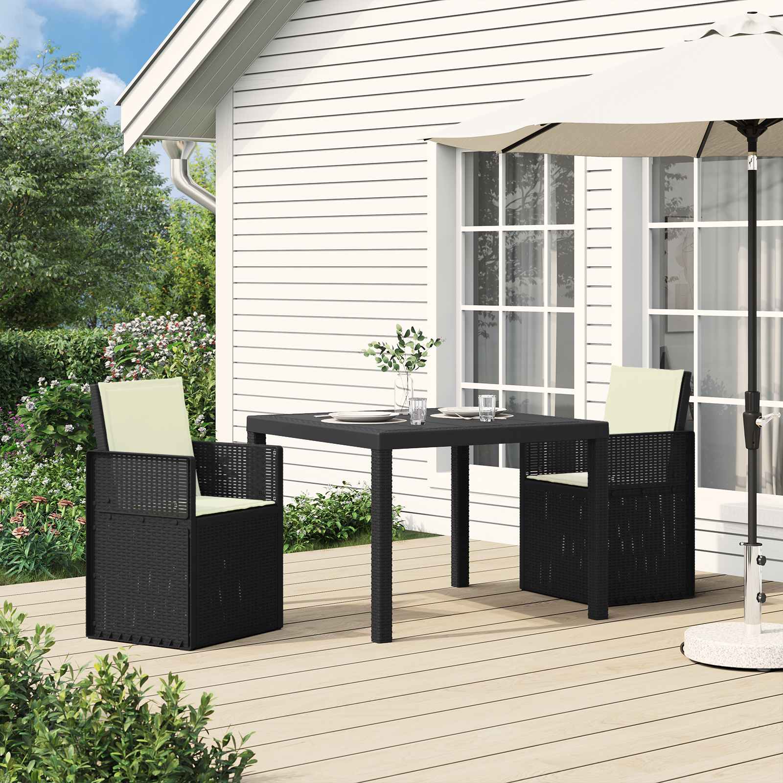 Tuin eettafelset met kussen 3 pcs Antraciet- en crèmekleurig PP – afbeelding 1