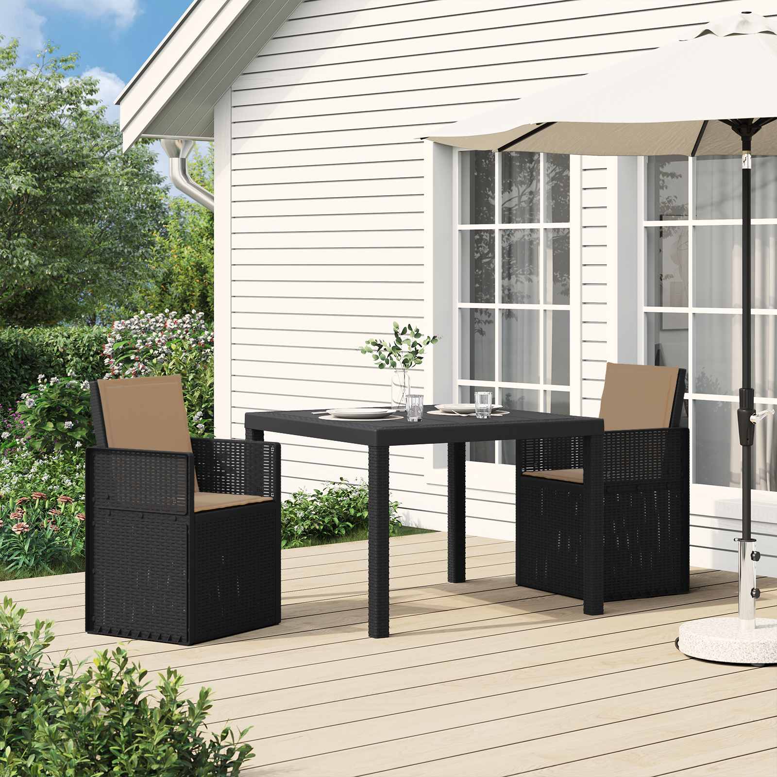 Tuin eettafelset met kussen 3 pcs Antracietkleurig en taupe PP – afbeelding 1