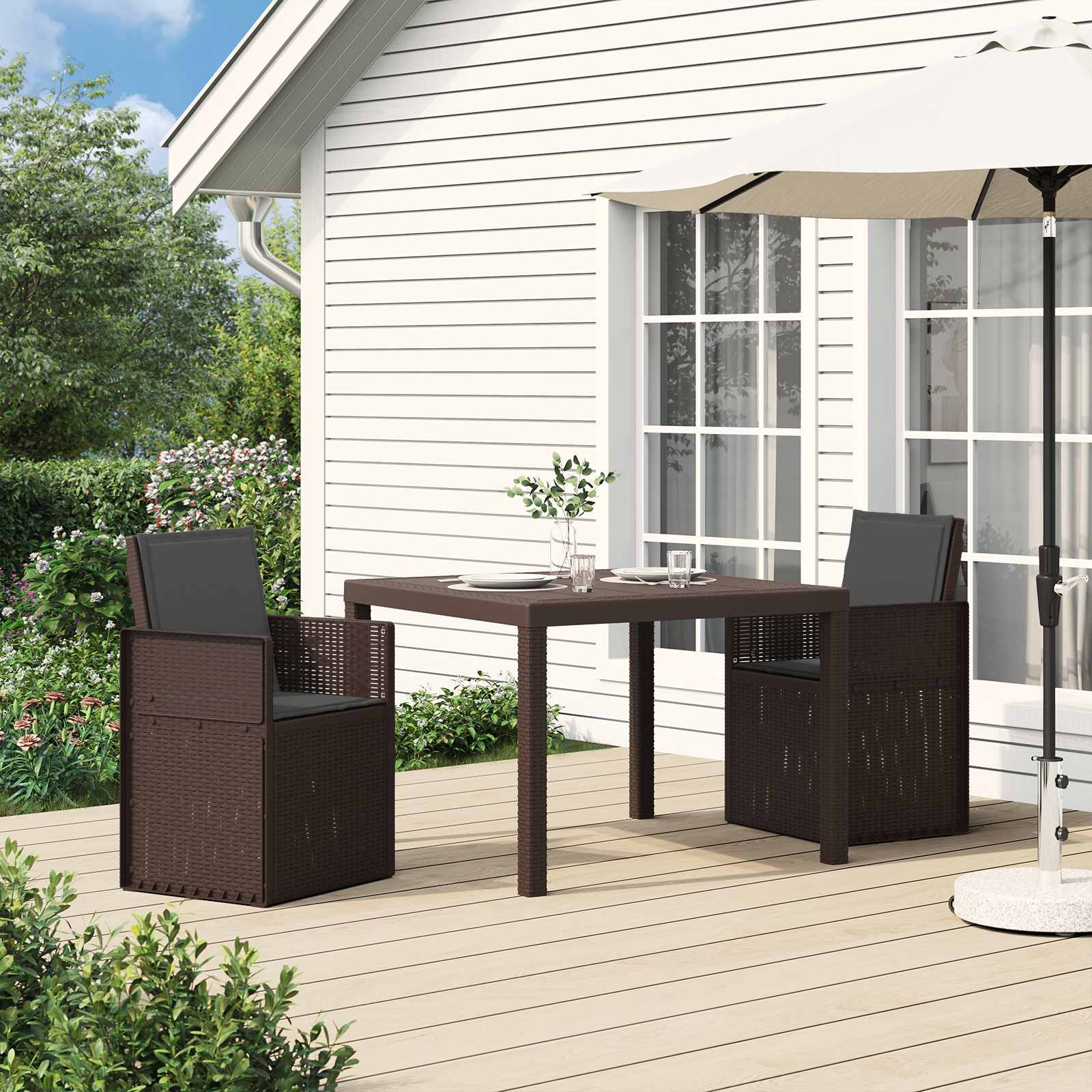 Tuin eettafelset met kussen 3 pcs Bruin en antracietkleurig PP – afbeelding 1
