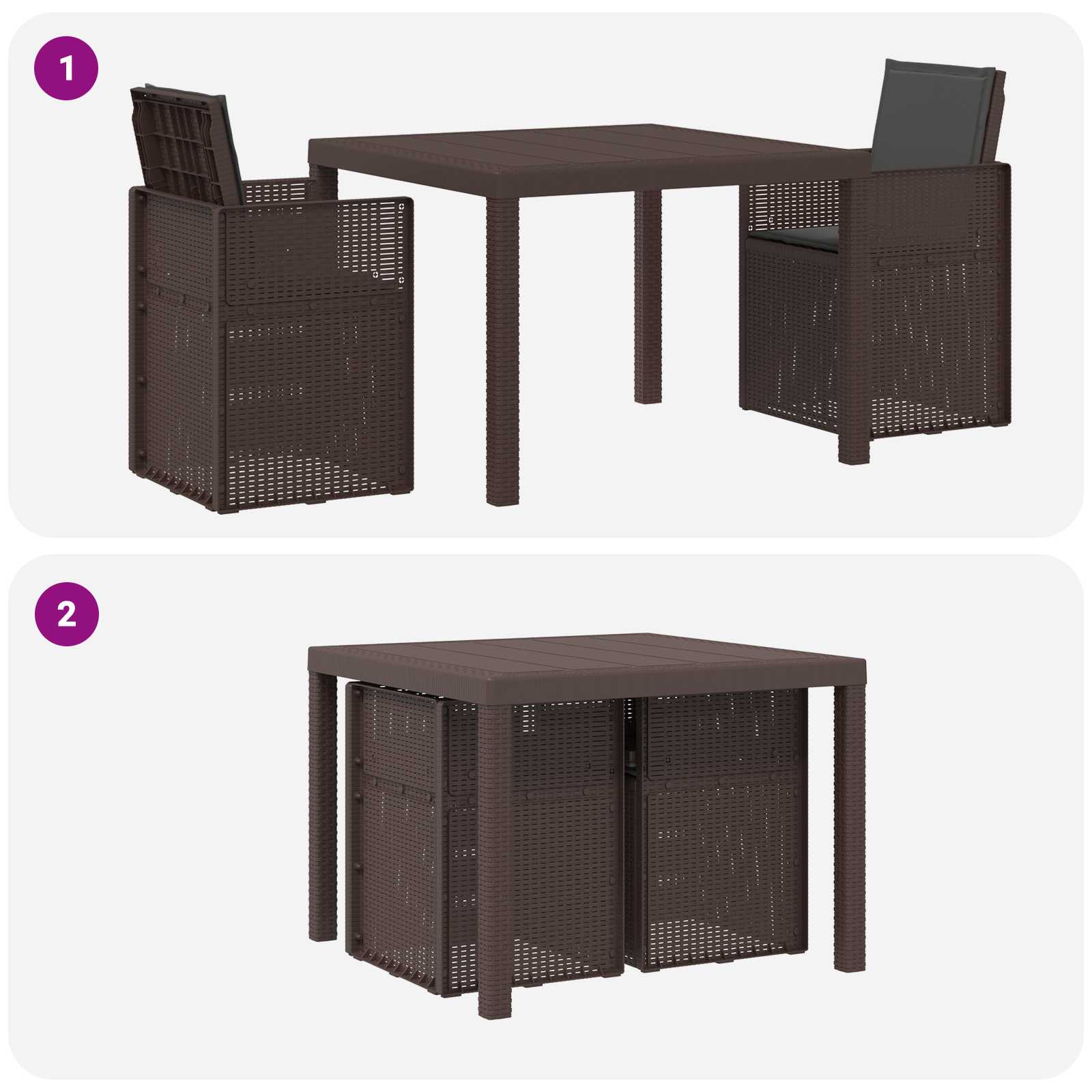 Tuin eettafelset met kussen 3 pcs Bruin en antracietkleurig PP – afbeelding 10