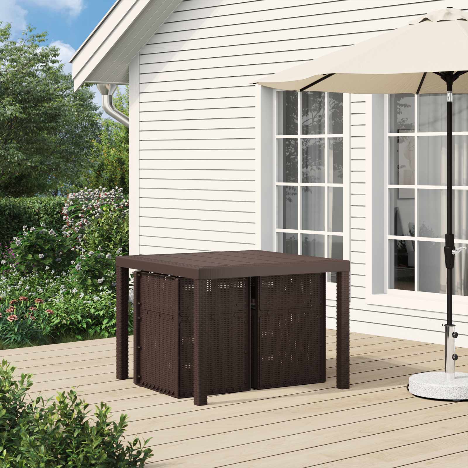 Tuin eettafelset met kussen 3 pcs Bruin en antracietkleurig PP – afbeelding 4