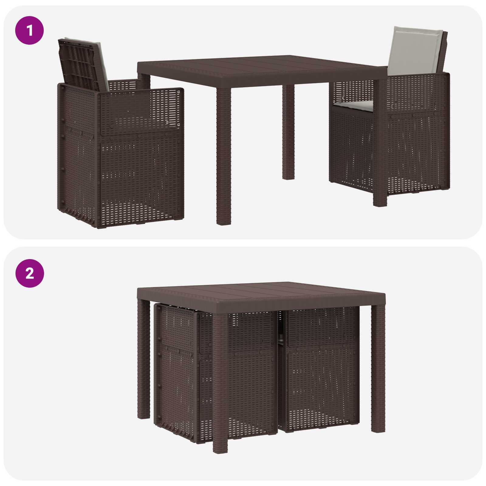 Tuin eettafelset met kussen 3-delig Bruin en lichtgrijs PP – afbeelding 10