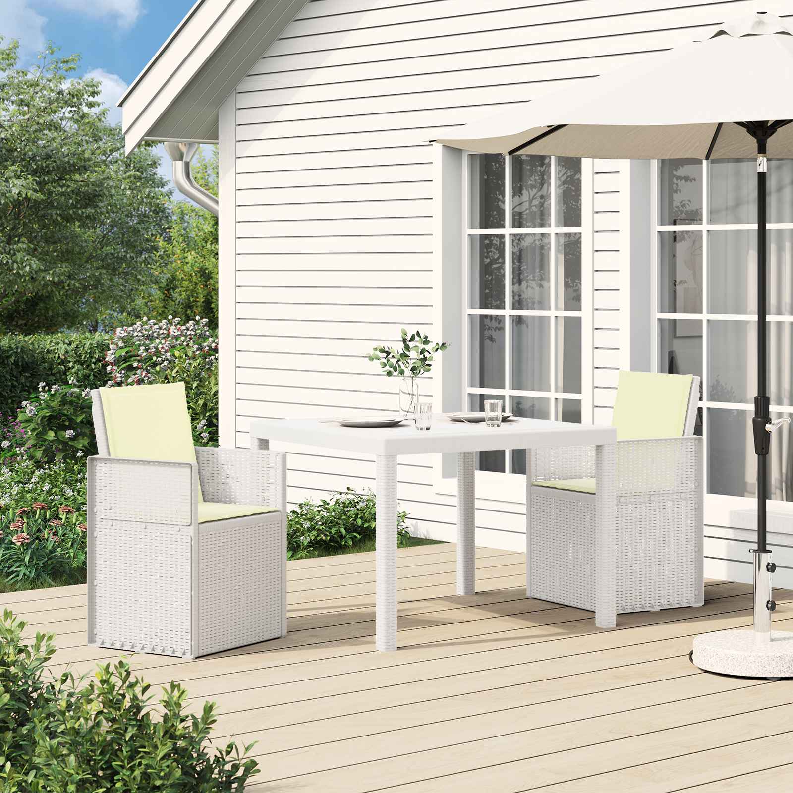 Tuin eettafelset 3 st Wit en crèmekleurig PP
