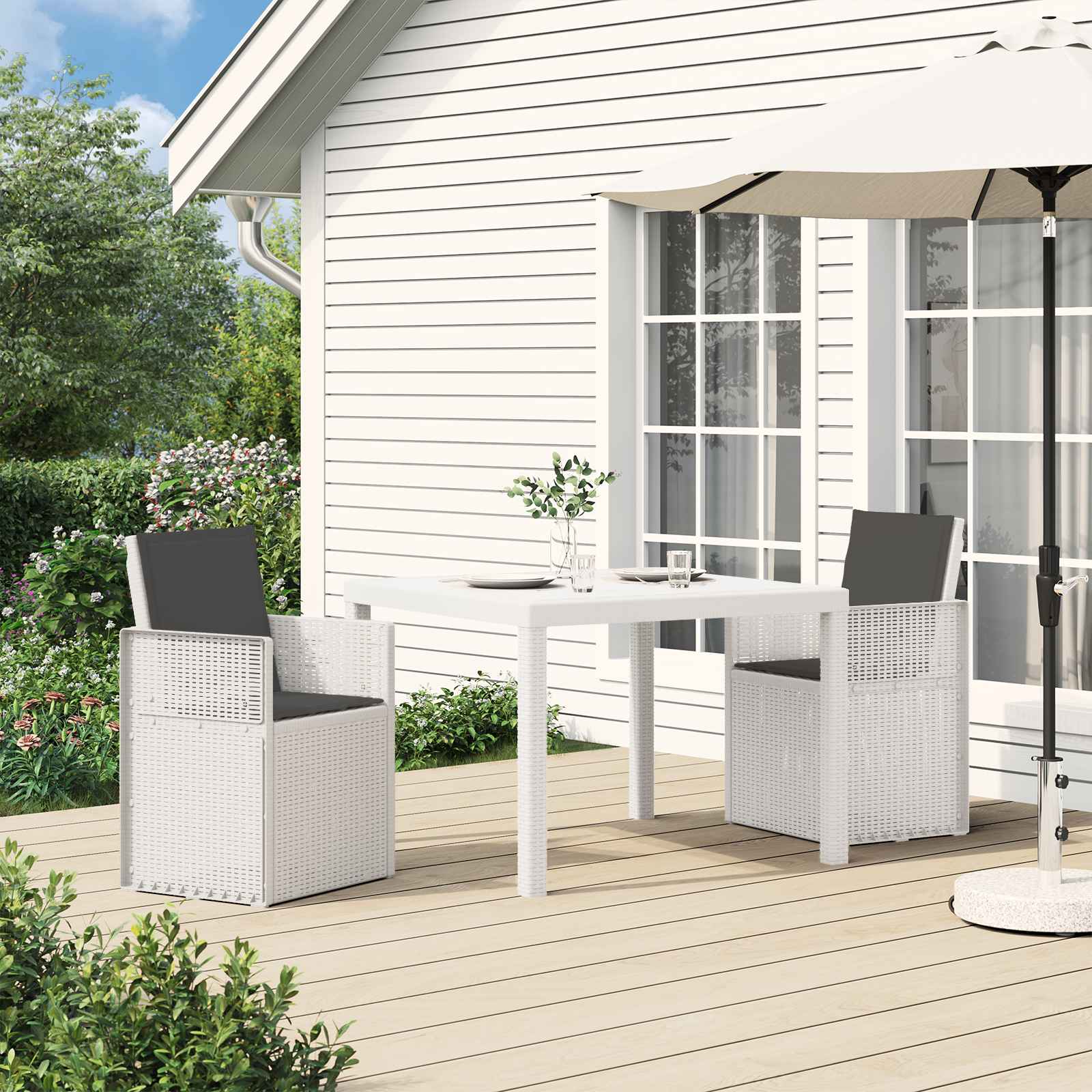 Tuin eettafelset 3 st Wit en antracietkleurig PP – afbeelding 1