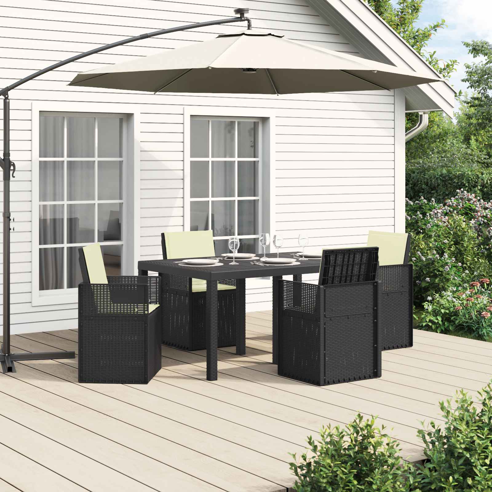 Tuin eettafelset met kussen 5 pcs Antraciet- en crèmekleurig PP – afbeelding 1