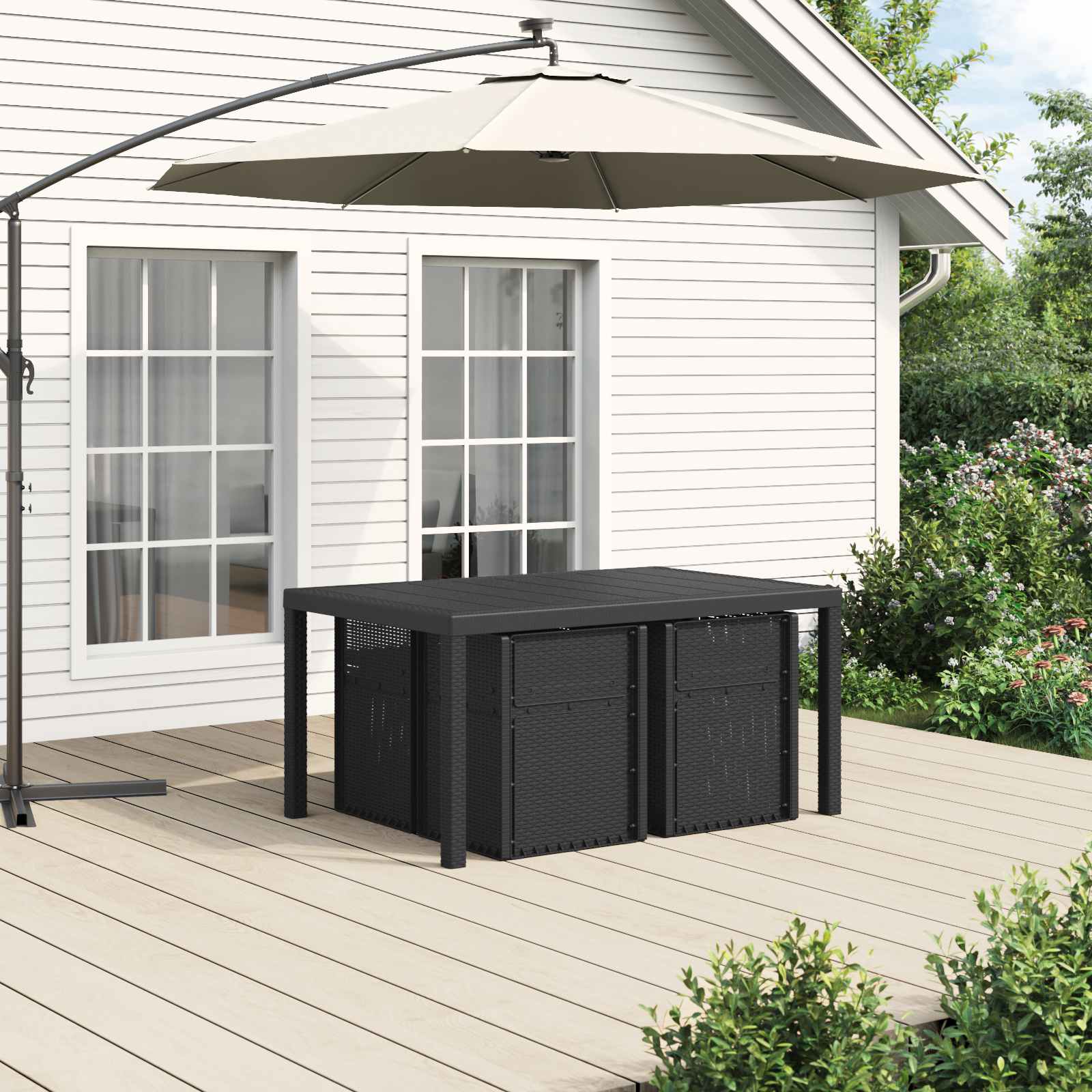 Tuin eettafelset met kussen 5 pcs Antraciet- en crèmekleurig PP – afbeelding 4