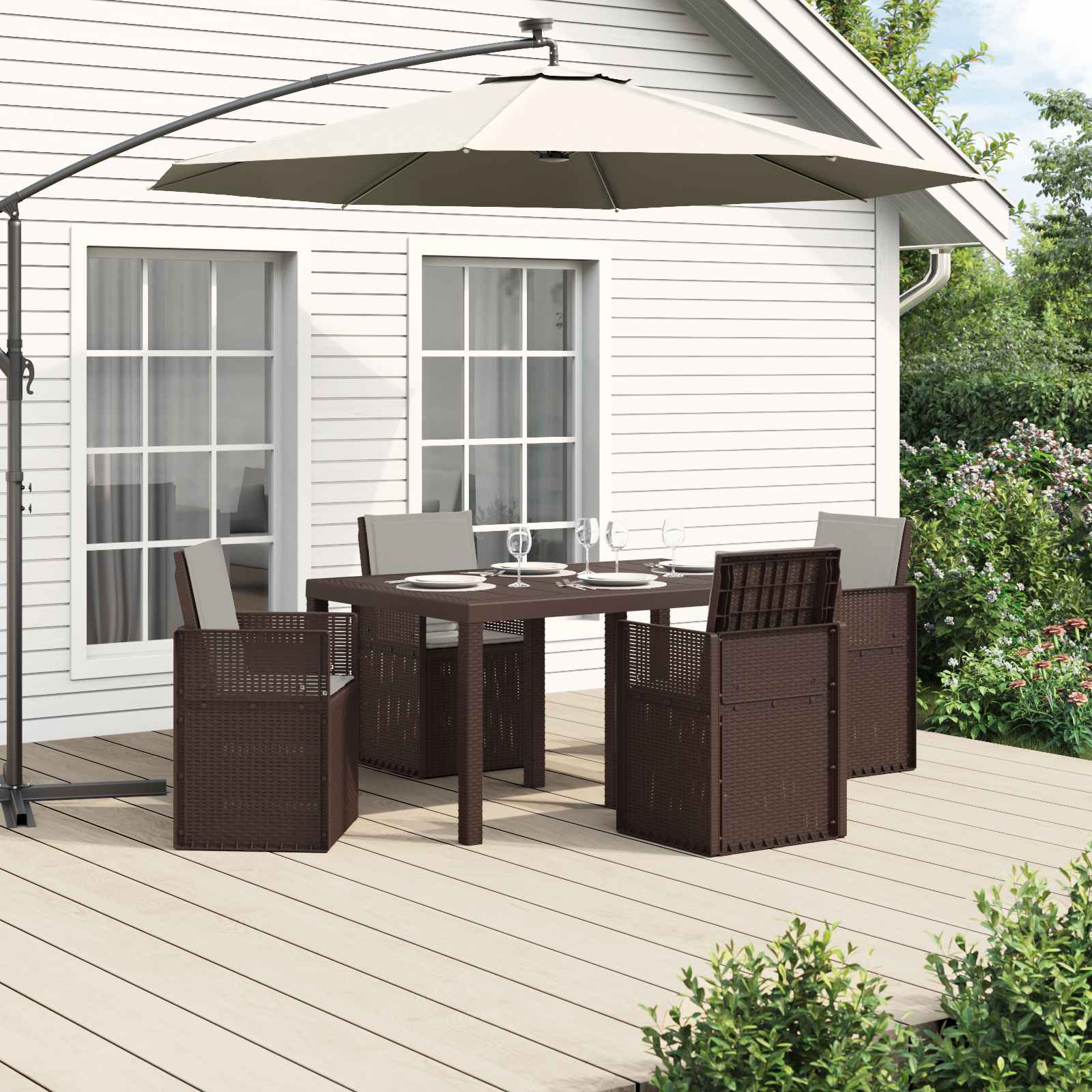 Tuin eettafelset met kussen 5 pcs Bruin en lichtgrijs PP – afbeelding 1