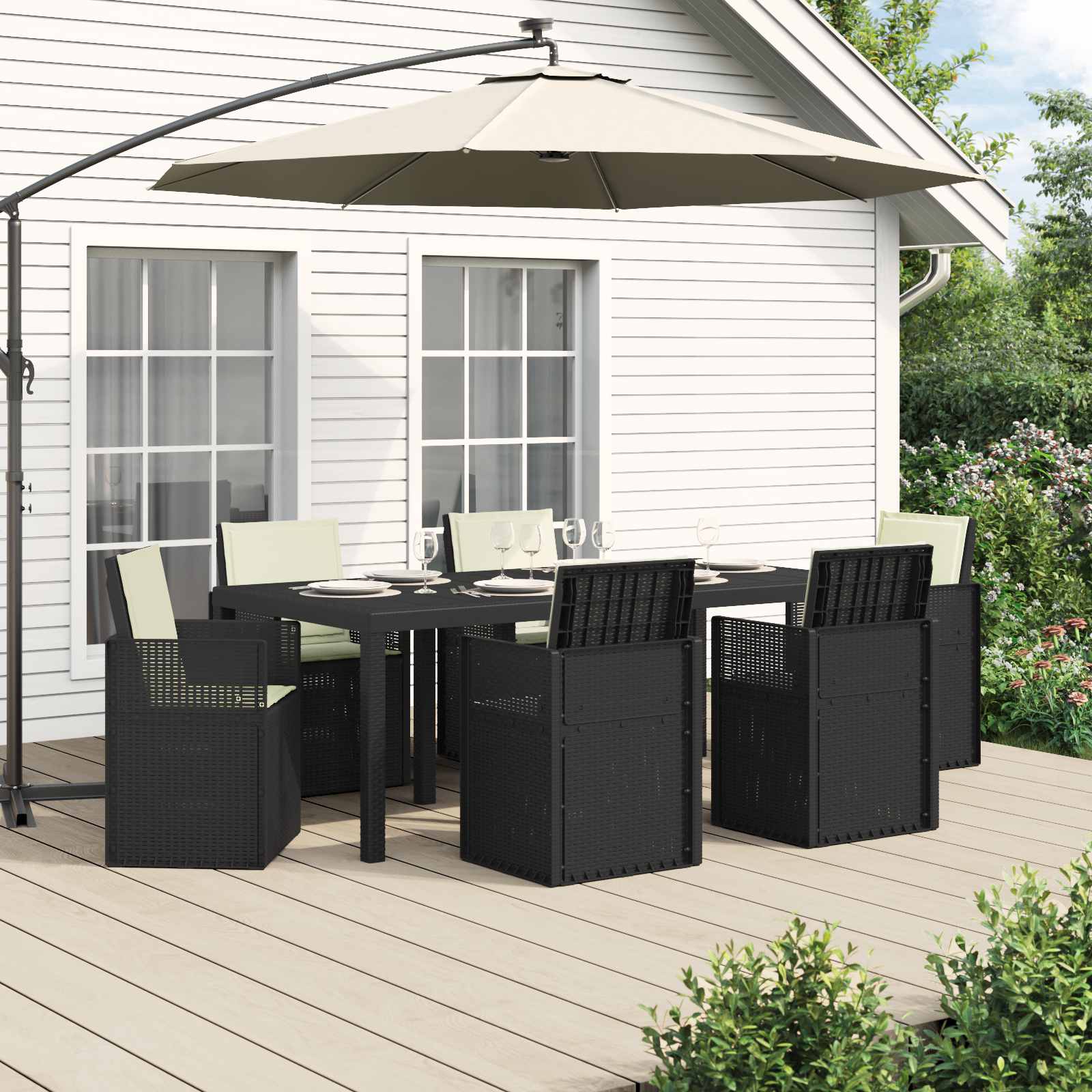 Tuin eettafelset met kussen 7 pcs Antraciet- en crèmekleurig PP – afbeelding 1