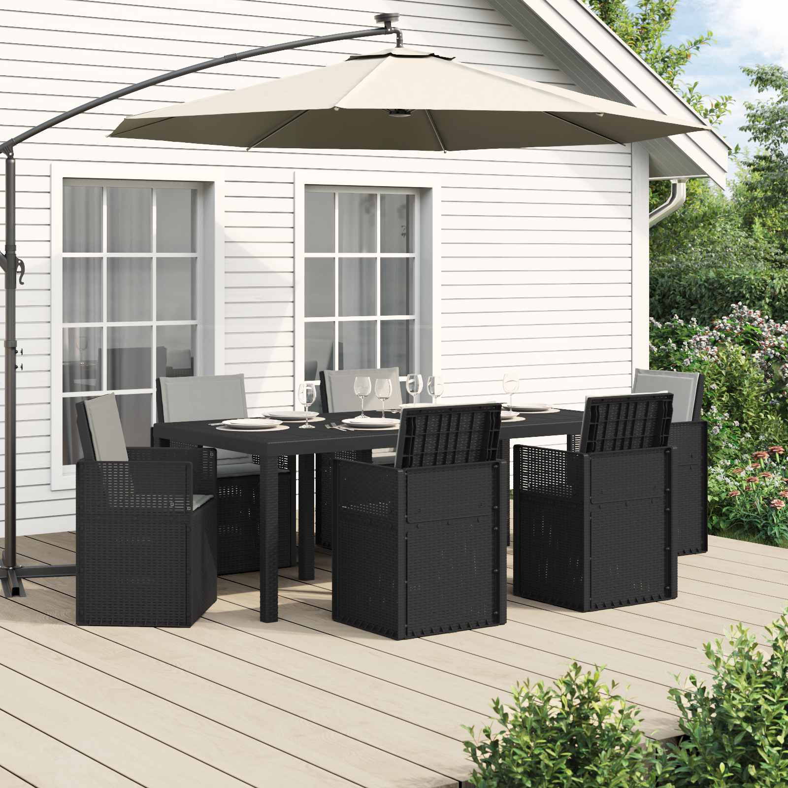 Tuin eettafelset met kussen 7 pcs Anthraciet en Lichtgrijs PP – afbeelding 1