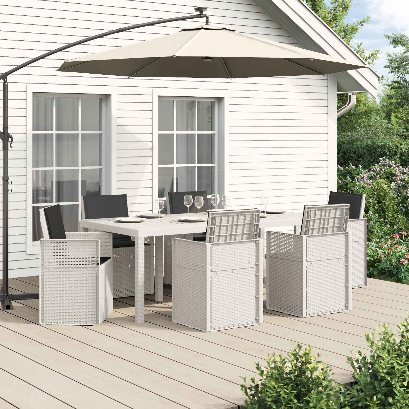 Tuin eettafelset met kussen 7 pcs Wit en antracietkleurig PP – afbeelding 1