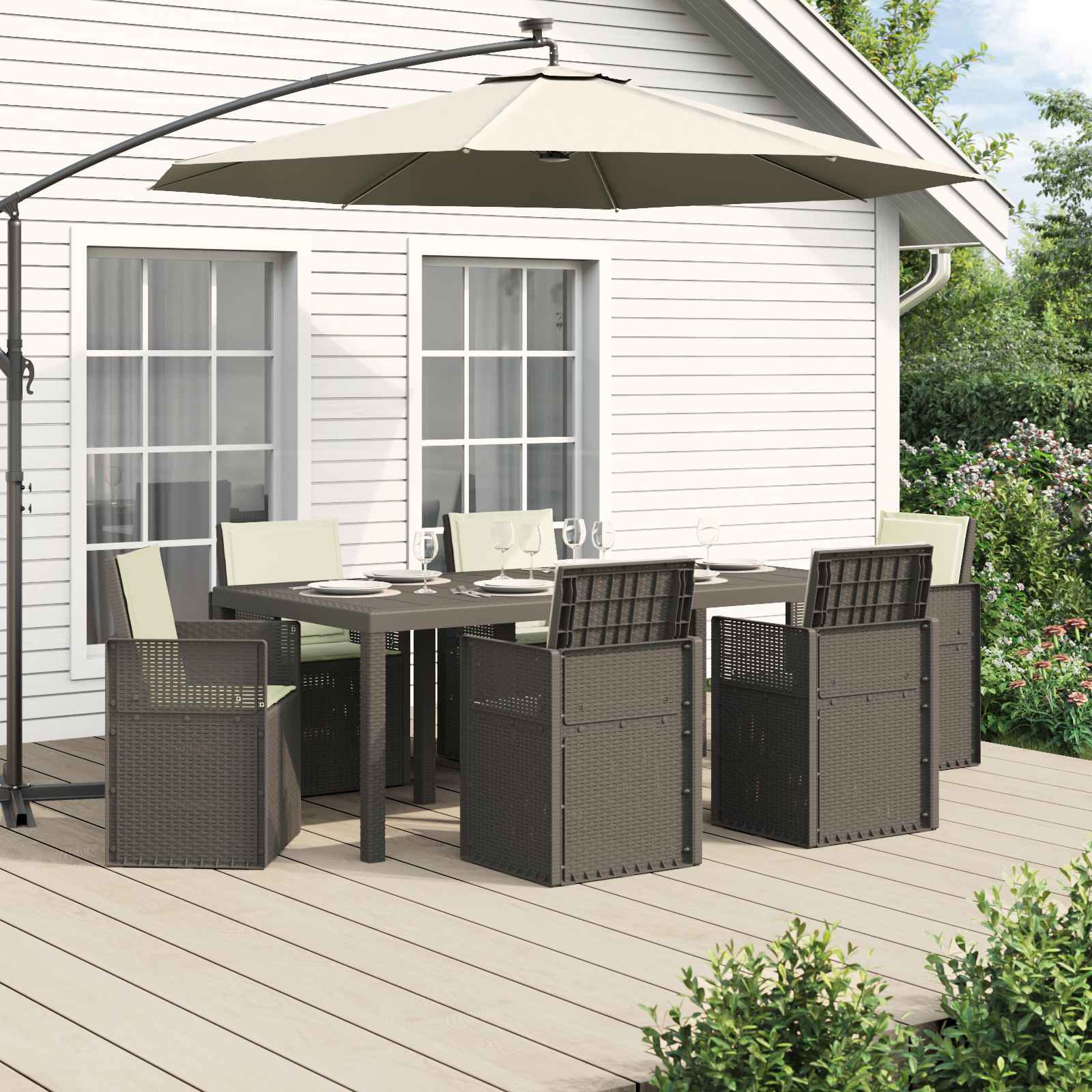 Tuin eettafelset met kussen 7 pcs Lichtgrijs en Crème PP – afbeelding 1