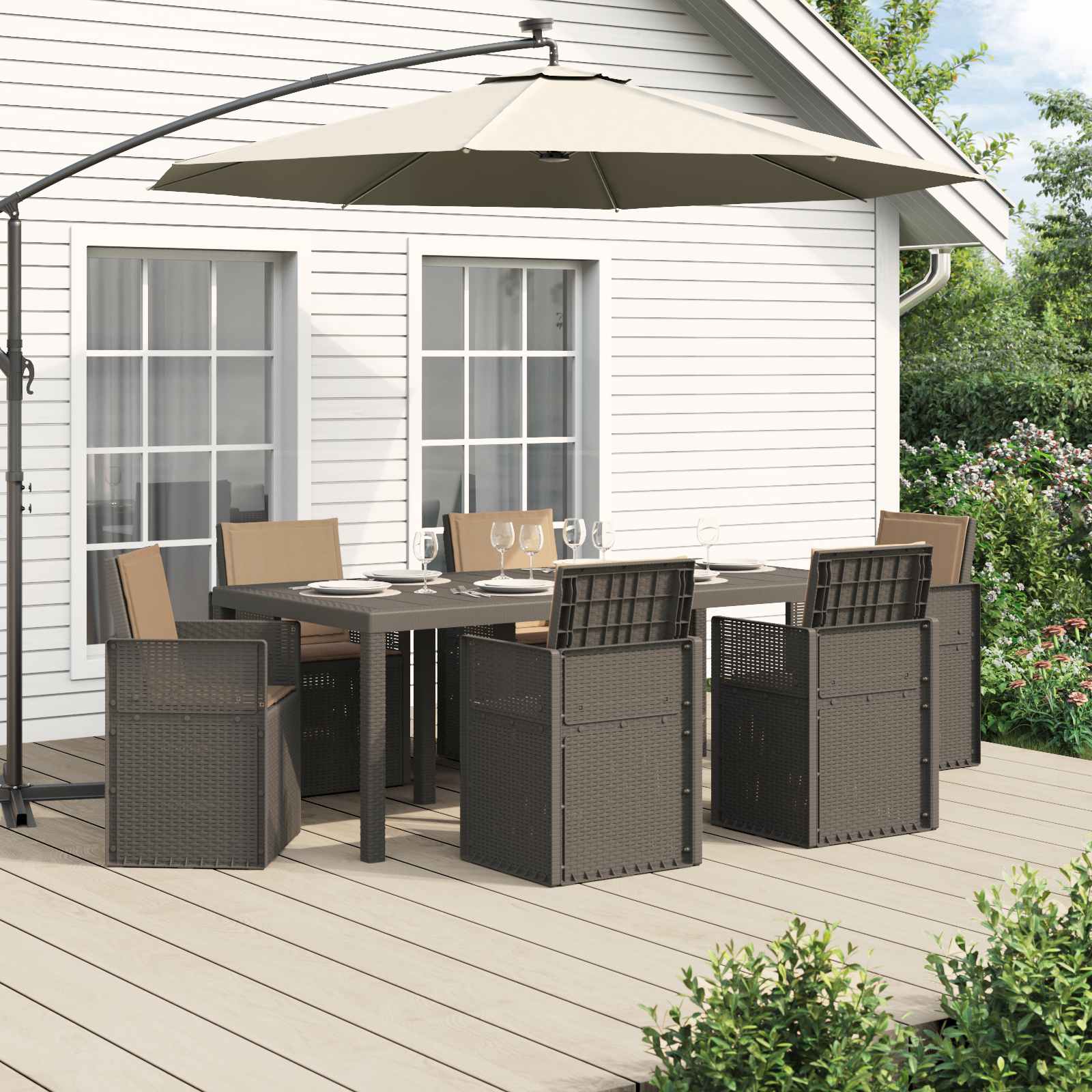 Tuin eettafelset met kussen 7 pcs Lichtgrijs en Taupe PP – afbeelding 1