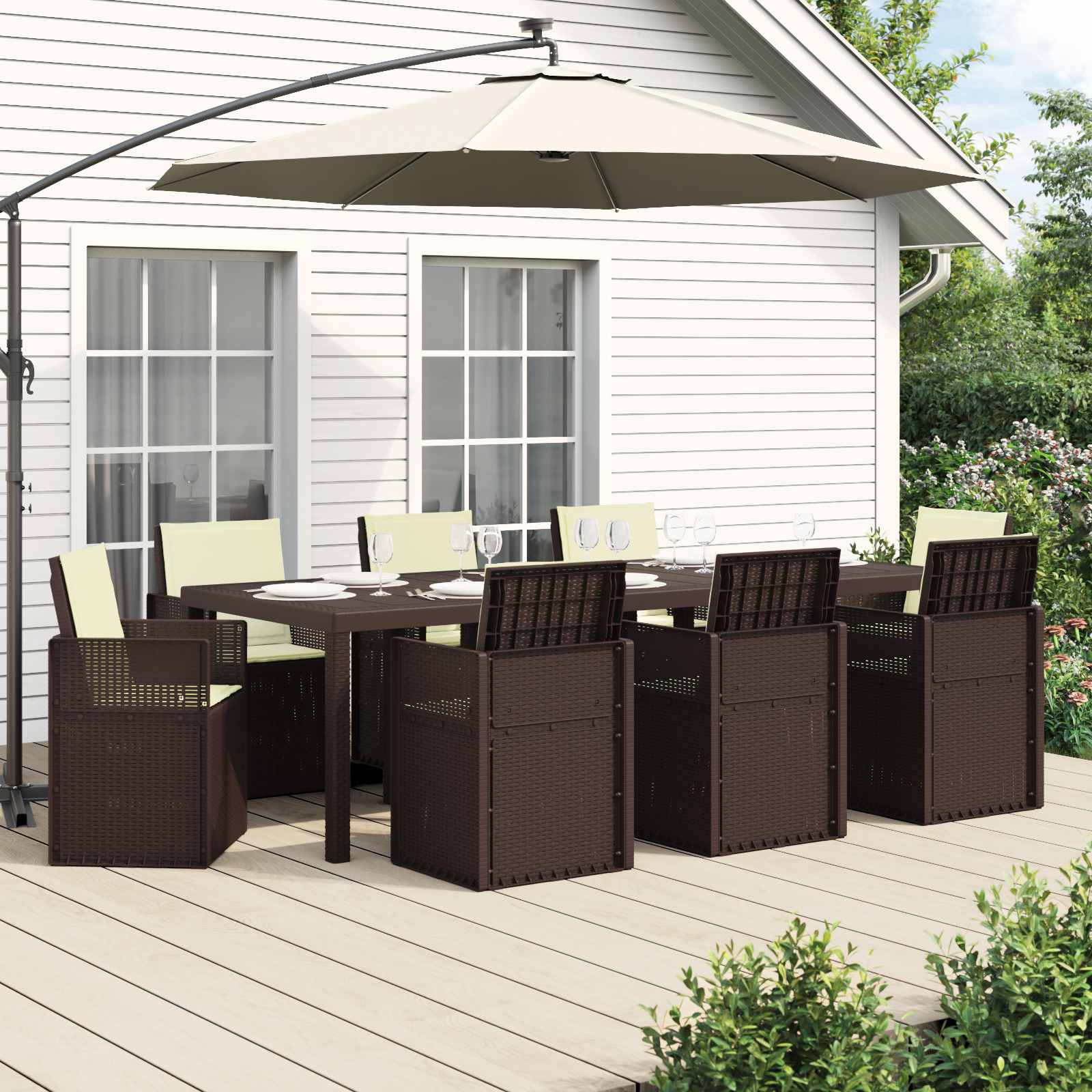 Tuin eettafelset 9 st Bruin en crèmekleurig PP – afbeelding 1