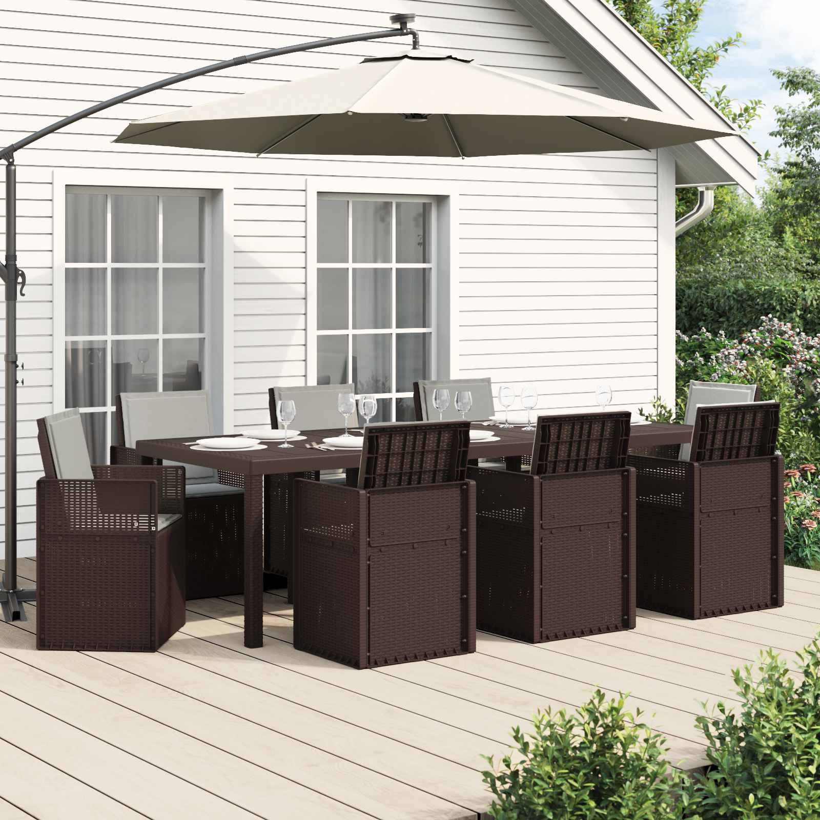 Tuin eettafelset 9 st Bruin en lichtgrijs PP – afbeelding 1