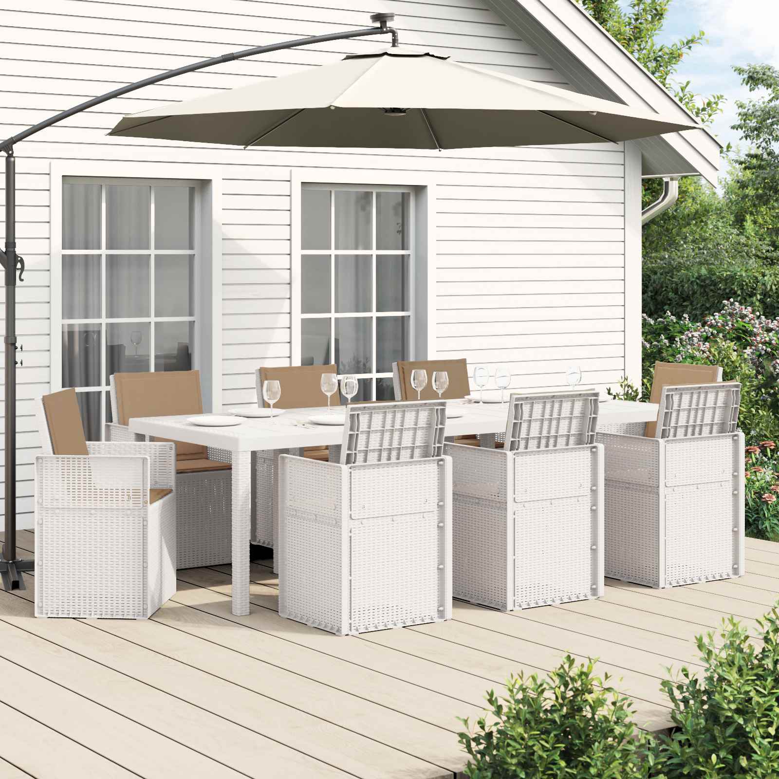 Tuin eettafelset 9 st Wit en Taupe PP – afbeelding 1