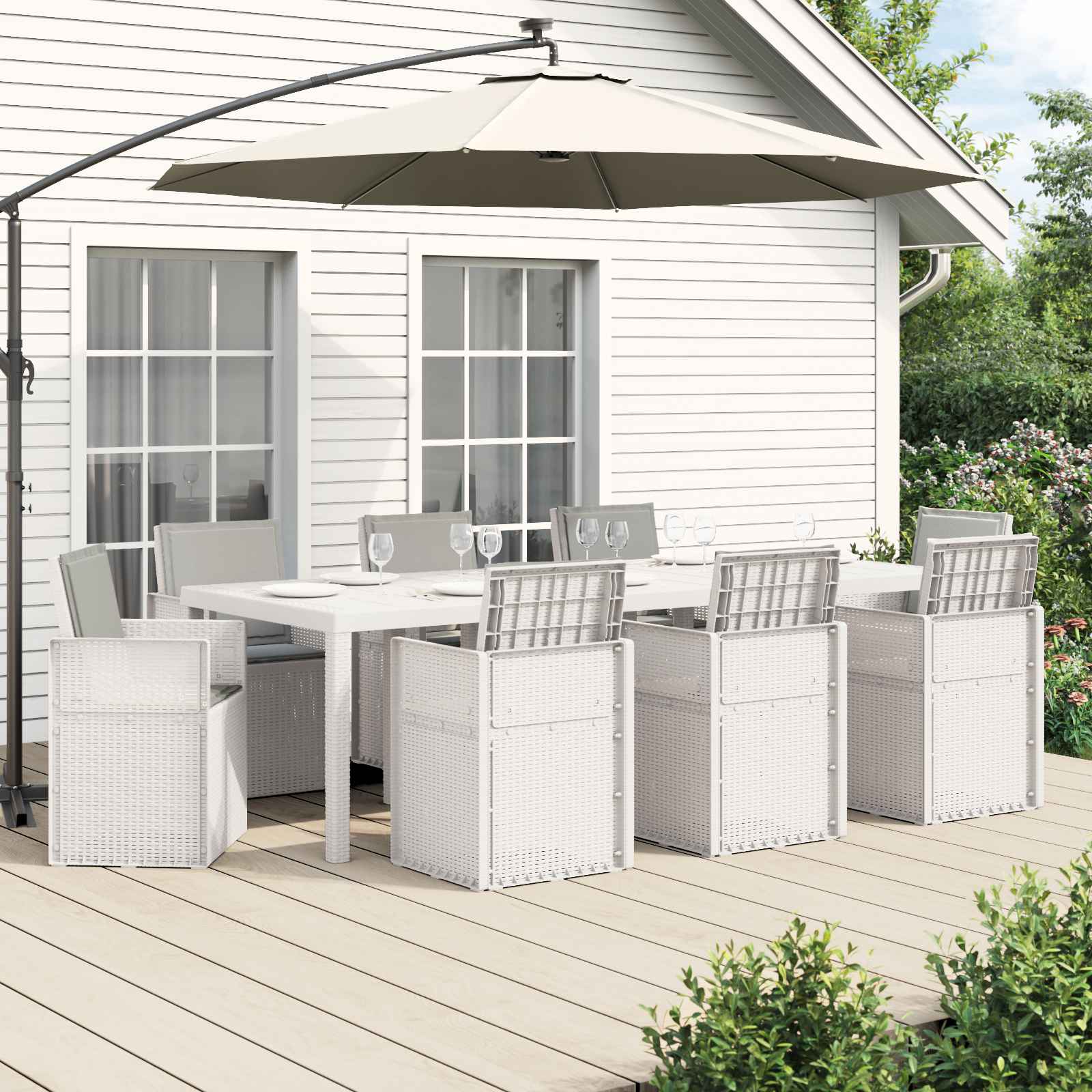 Tuin eettafelset 9 st Wit en Lichtgrijs PP – afbeelding 1