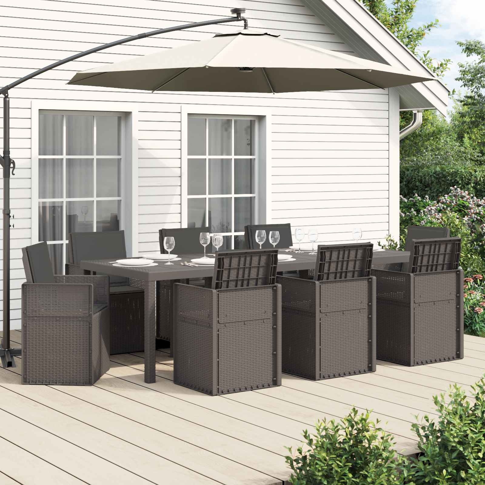Tuin eettafelset 9 st Lichtgrijs en antracietkleurig PP – afbeelding 1