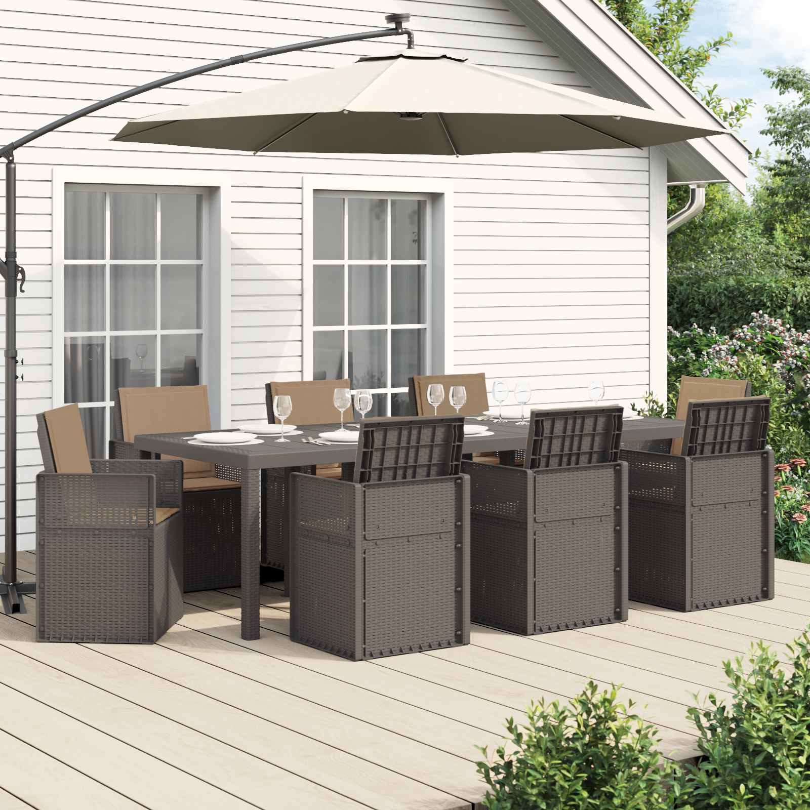 Tuin eettafelset 9 st Lichtgrijs en Taupe PP – afbeelding 1