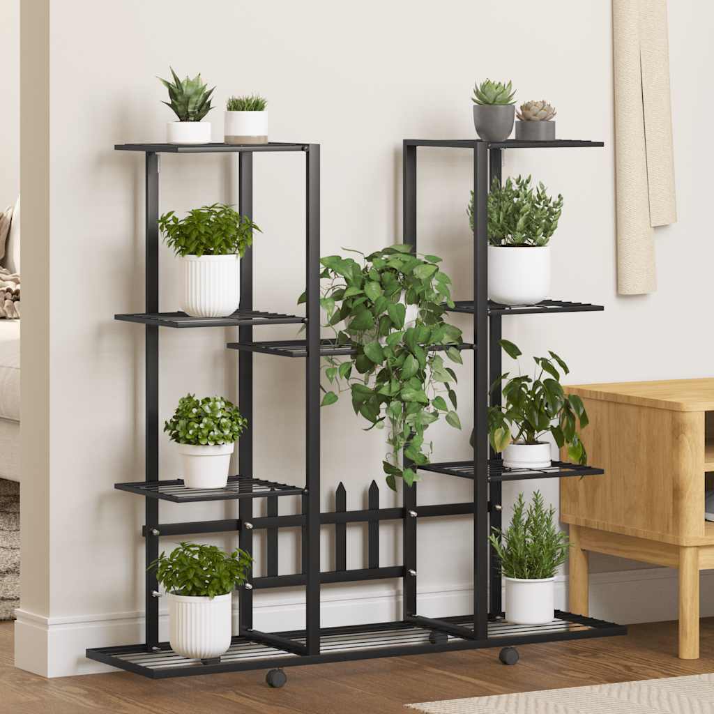 Bloemenstandaard met wielen 94,5x24,5x91,5 cm ijzer zwart