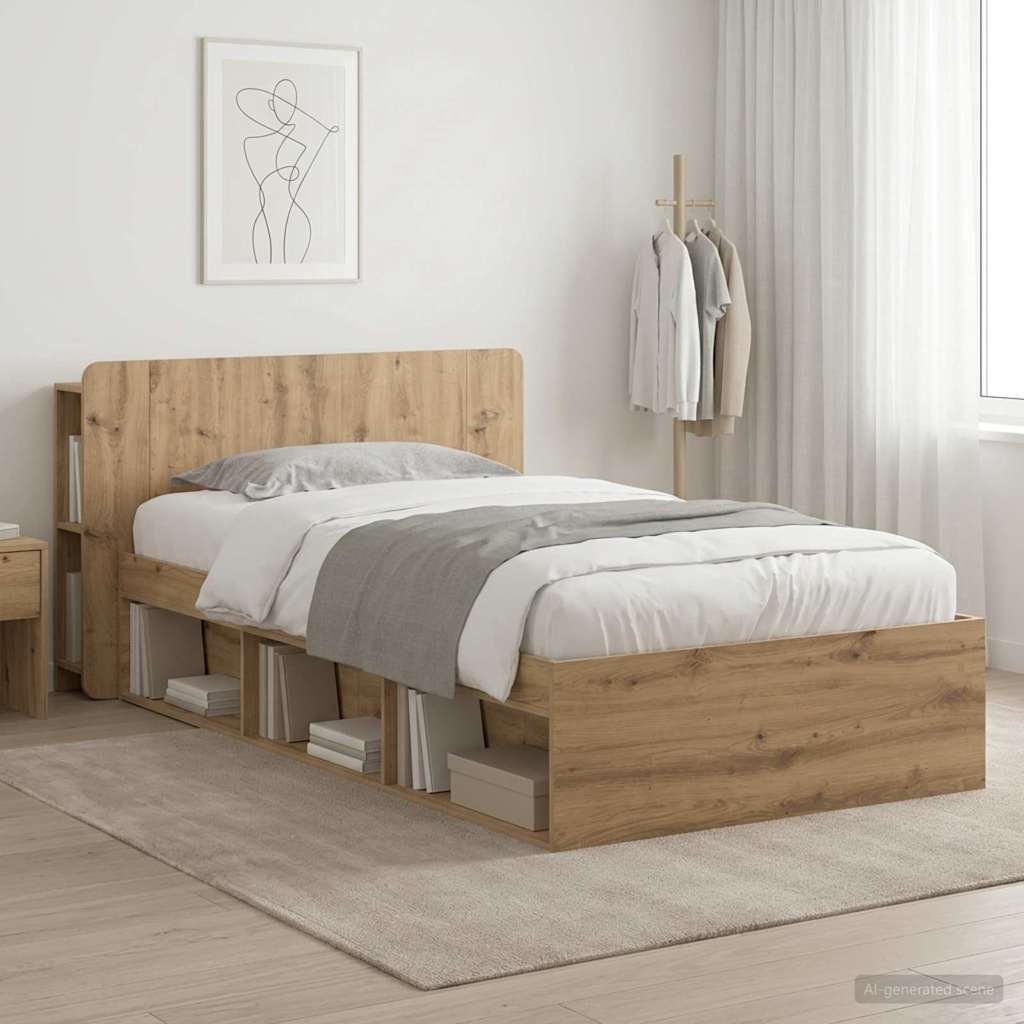 Bedframe met opslag Artisanaal eiken 75 x 190 cm Bewerkt hout