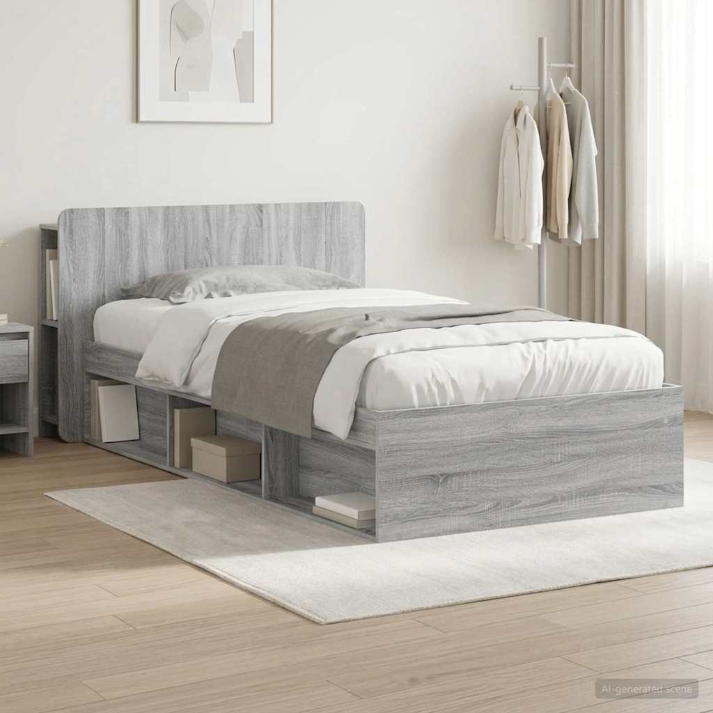 Bedframe met opslag Grijs Sonoma 75 x 190 cm Bewerkt hout – afbeelding 1