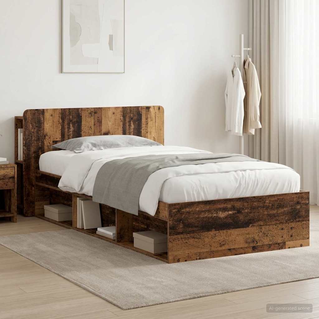 Bedframe met opslag Oud hout 75 x 190 cm Bewerkt hout