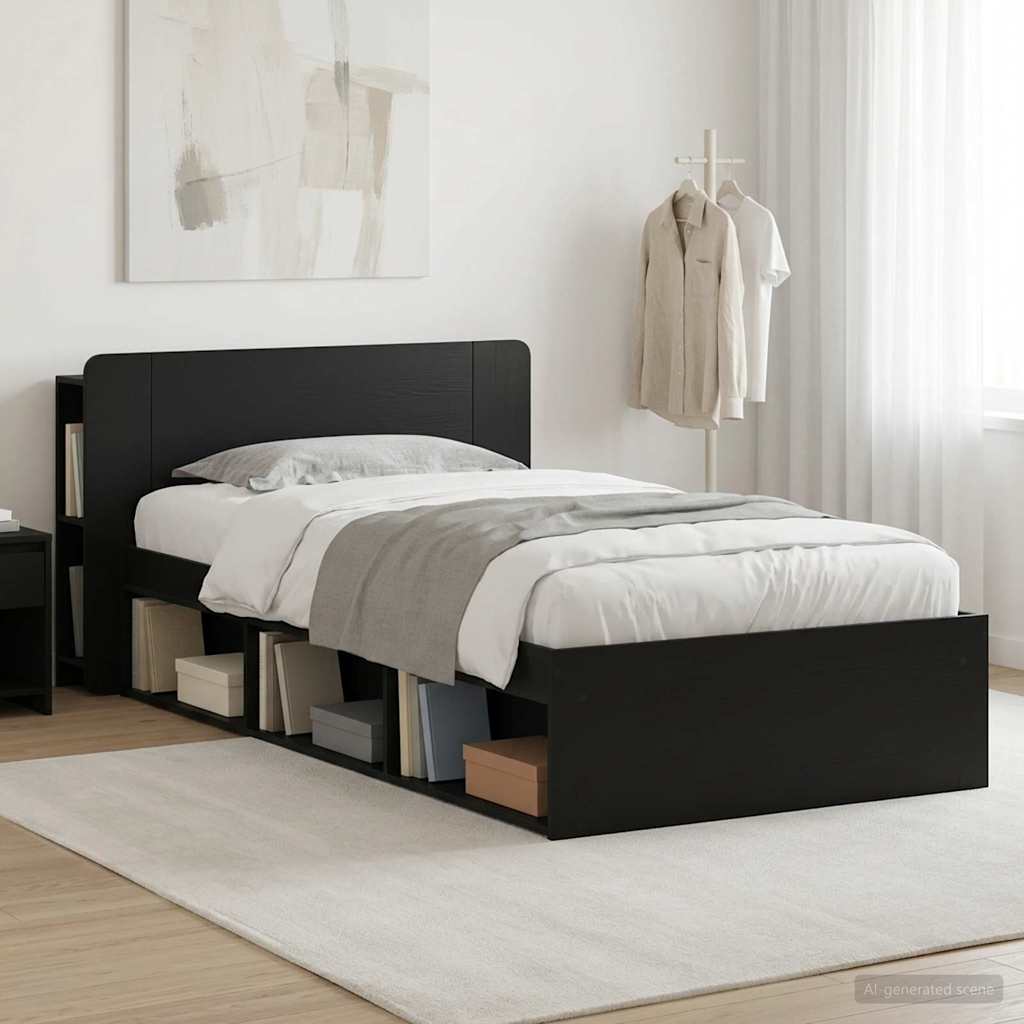 Bedframe met opslag Zwart 90 x 190 cm Bewerkt hout – afbeelding 1