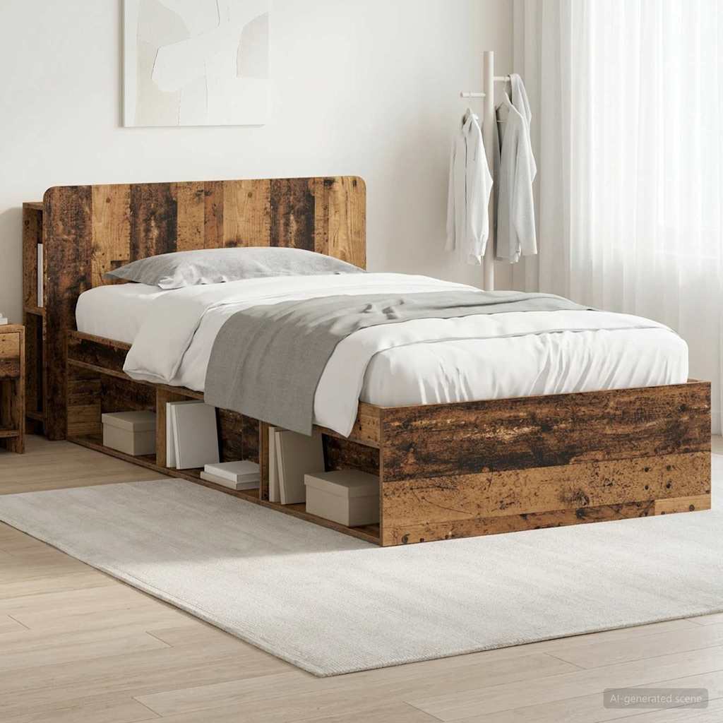Bedframe met opslag Oud hout 90 x 190 cm Bewerkt hout