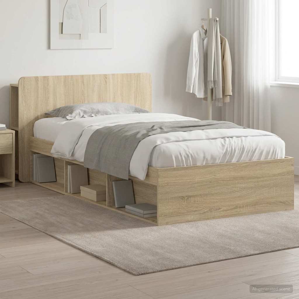 Bedframe met opslag Sonoma Eiken 90 x 190 cm Bewerkt hout