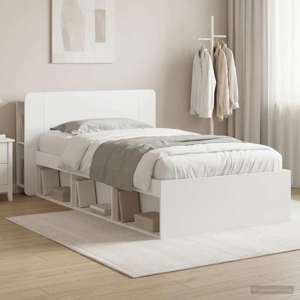 Bedframe met opslag met hoofdeinde Wit 90 x 190 cm Bewerkt hout – afbeelding 1