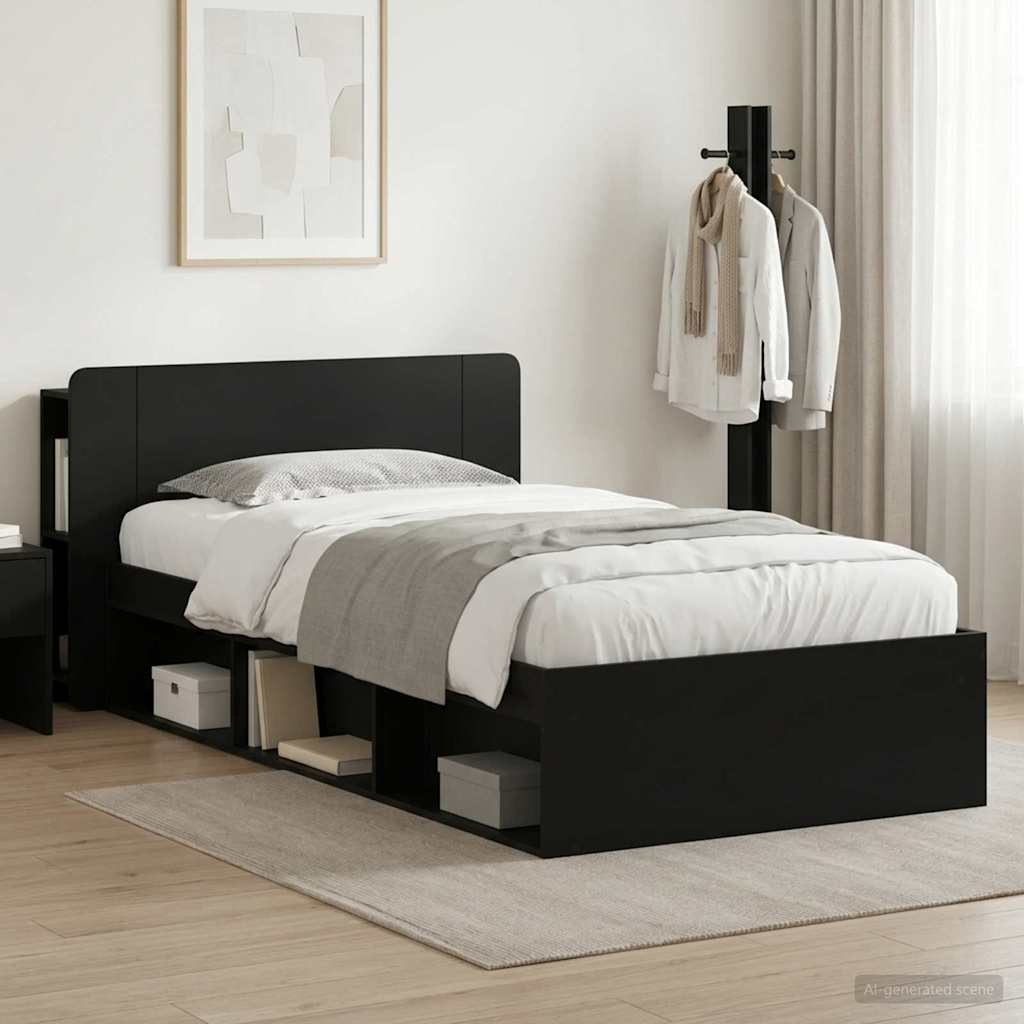 Bedframe met opslag Zwart 100 x 200 cm Bewerkt hout – afbeelding 1
