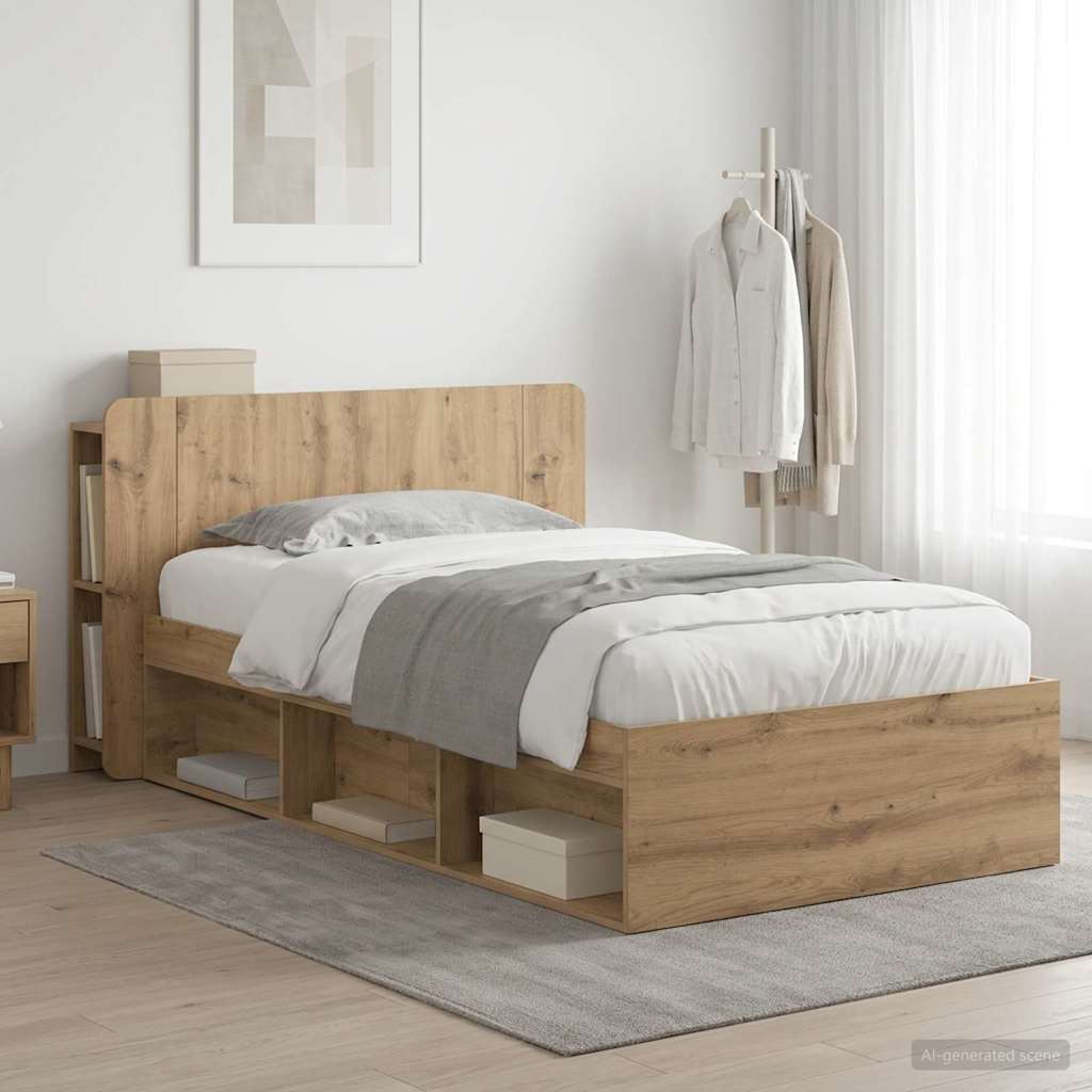 Bedframe met opslag Artisanaal eiken 90 x 200 cm Bewerkt hout