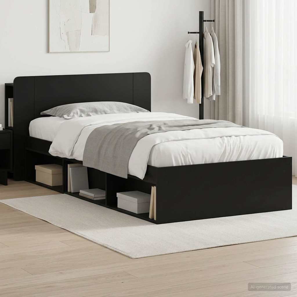 Bedframe met opslag Zwart 90 x 200 cm Bewerkt hout – afbeelding 1